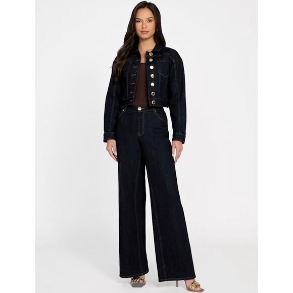 New Marciano By Guess Kylie Denim Jacket Cropped Dark Wash Small 4 Boxy 40 - Picture 2 of 14